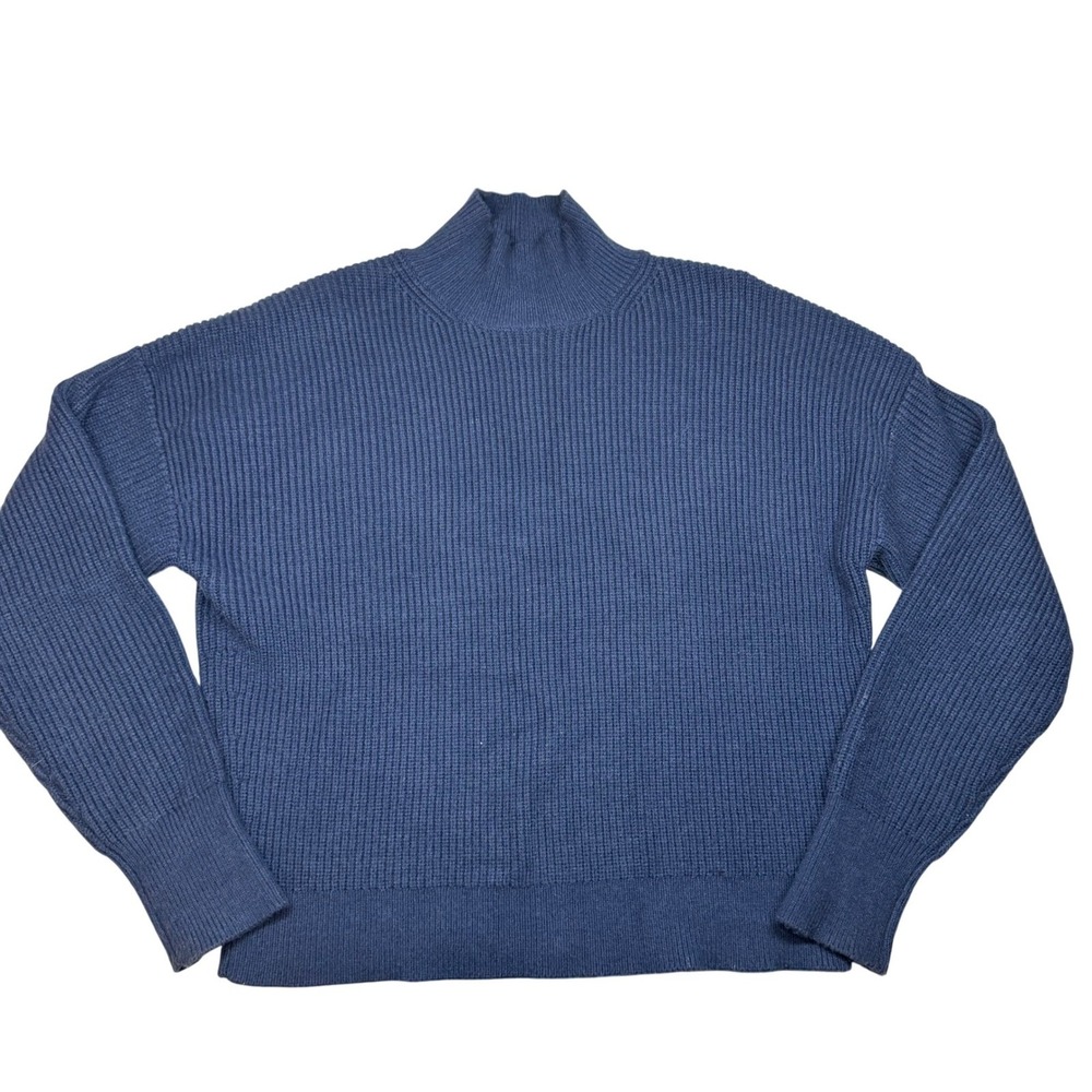 INDUSTRY Ribbed Mock Neck Pullover Sweater‎ Blue Women Sz Medium Layering Winter